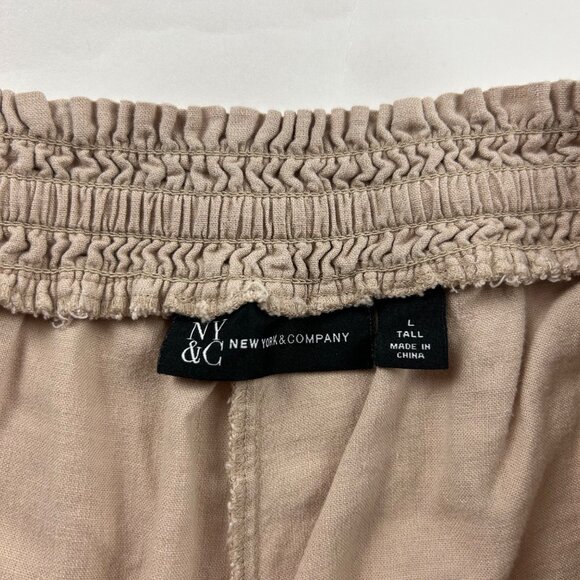 TALL New York & Co Soft Tan Linen Blend Wide Leg Lounge Pant LT - Picture 4 of 7